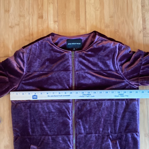 Who What Wear Small Purple Velvet Quilted Zip Up Long Bomber Jacket Coat in EUC - Picture 8 of 14